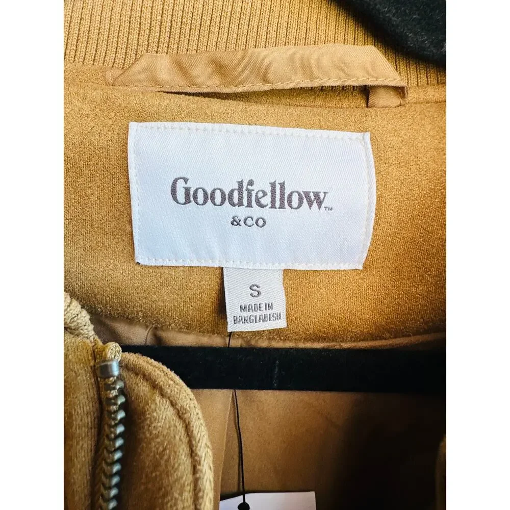 Goodfellow Men's Brown Suede Long Sleeve Full Zip Bomber Jackets Size Small NWT